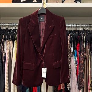 Mango Velvet Blazer - Rich Burgundy